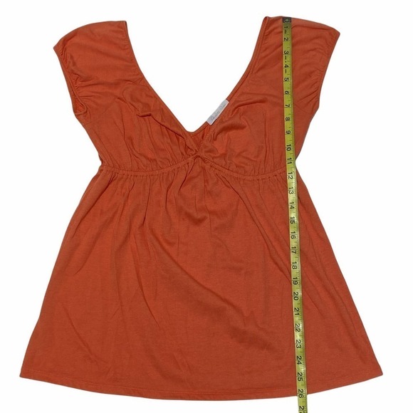 CHARLOTTE Russe Burnt Orange Short Puff Sleeve V-Neck Peasant Blouse Large - Picture 6 of 11